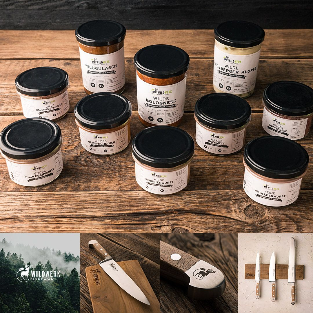 Diverse gebrandete Produkte eines Feinkostverkäufers