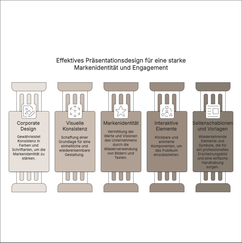 Effektives Präsentationsdesign für eine starke Markenidentität und Engagement bei Unternehmenspräsentationen.